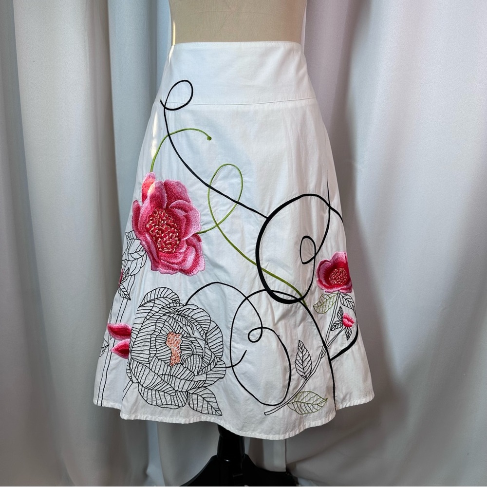 Talbots Floral Skirt Sz 4 Embroidered Poppy A Line Midi Feminine Office VTG